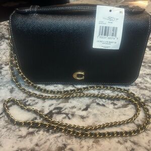 Coach Black Leather Crossbody Bag with Gold Chain